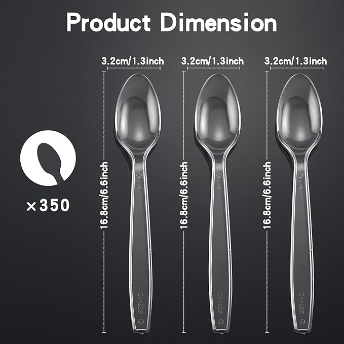 350 Count Clear Plastic Spoons, Extra Heavy Duty Plastic Spoons, Premium Disposable heavy duty spoons Set, BPA-Free Heat Resistant plastic utensils for Party Supplies, Weddings and Everyday Use