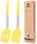 Pack of 2 Silicone Solid Turner, Non Stick Slotted Kitchen Spatulas, High Heat Resistant BPA Free Cooking Utensils, Ideal Cookware for Fish, Eggs, Pancakes(Yellow)