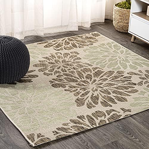 JONATHAN Y Floral Textured Weave Indoor Outdoor Square Area Rug 5X5 Sage/Brown, Zinnia Modern for Backyard, Patio, Porch, Easy-Cleaning, High Traffic, Pet-Friendly, Non-Shedding (SMB110A-5SQ) by JONATHANY