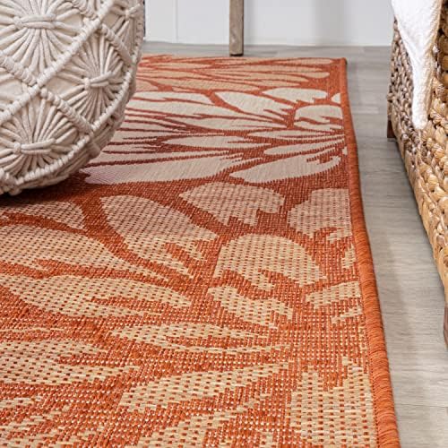 JONATHAN Y Floral Textured Weave Indoor Outdoor Round Area Rug 5 Ft Orange/Cream, Zinnia Modern for Backyard, Patio, Porch, Easy-Cleaning, High Traffic, Pet-Friendly, Non-Shedding (SMB110E-5R) - Image 4