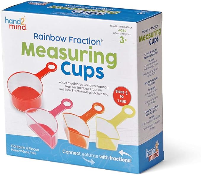 hand2mind Rainbow Fraction Measuring Cups, Kids Montessori Kitchen Tools, Toddler Cooking Tools, Sensory Table Materials, Fraction Manipulatives, Homeschooling Supplies, Easter Baking (Set of 4)