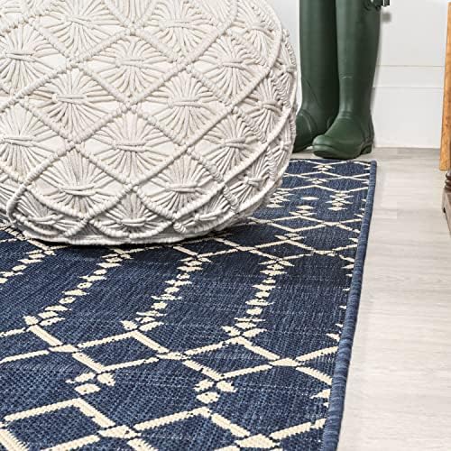 JONATHAN Y Moroccan Geometric Indoor Outdoor Round Area Rug 5 Ft Navy/Beige, Ourika Textured Weave for Backyard, Patio, Porch, Easy-Cleaning, High Traffic, Pet-Friendly, Non-Shedding (SMB108K-5R) - Image 4