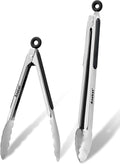 Anaeat Premium Stainless Steel Kitchen Tong Set of 2 - Sturdy Coiled Spring 9" and 12" Locking Food Tong with Non-Slip Silicone Grip for Cooking, Baking, Grilling, BBQ - Heat Resistant up to 480°F