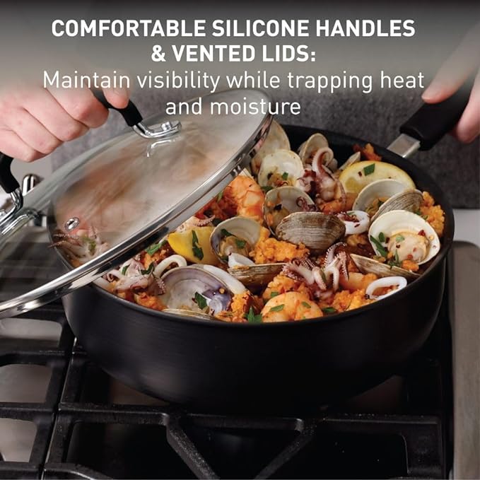 T-fal Ultimate Hard Anodized Non Stick Jumbo Cooker With Lid & Helper Handle 5 Quart, Oven Broiler Safe 400F, Lid Safe 350F, Cookware, Deep Frying Pan, Skillet, Pots and Pans, Dishwasher Safe, Grey