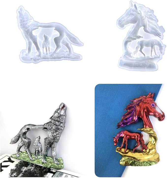 3D Horse and Wolf Silicone Resin Mold, Wall Art Decoration Casting Mold, Tabletop Ornament DIY Craft