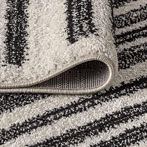 JONATHAN Y Khalil Modern Berber Stripe Cream/Black 7' Round Indoor Area Rug, Contemporary, Bohemian, Easy-Cleaning for Living Room, Bedroom, Kitchen, Pet Friendly, Non-Shedding (MOH207A-7R) - Image 6