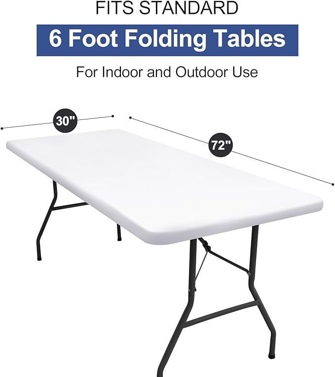 homing Rectangle Table Cloth Cover, Waterproof Polyester Elastic Fitted Tablecloth, Fits for 6 Foot Folding Tables, Washable Table Protector for Picnic, Camping, Outdoor (White, 30" x 72")