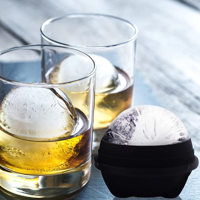 Ice Ball Molds, 2 Pack Sphere Molds With Built-in Funnel, Silicone Freezer Press Maker for 2.5 Inch Round Cubes - Whiskey, Cocktails, Bourbon