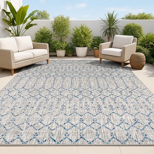 JONATHAN Y Moroccan Geometric Indoor Outdoor Area Rug 4X6 Light Gray/Navy, Ourika Textured Weave for Backyard, Patio, Porch, Easy-Cleaning, High Traffic, Pet-Friendly, Non-Shedding (SMB108A-4) by JONATHANY