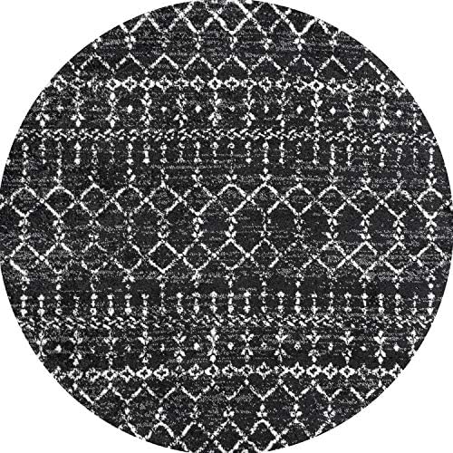 JONATHAN Y Boho Vintage Diamond Black/Ivory Round Area Rug 5 ft, Moroccan Hype for Living Room, Bedroom, Kitchen, Office, Easy-Cleaning, High Traffic, Pet-Friendly, Non-Shedding (MOH101D-5R) - Image 2
