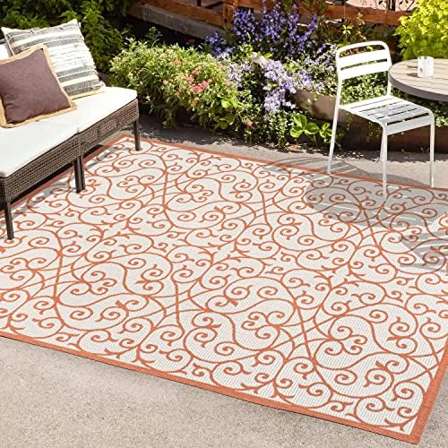 JONATHAN Y Vintage Filigree Indoor Outdoor Area Rug 8X10 Cream/Orange, Madrid Textured Weave for Backyard, Patio, Porch, Easy-Cleaning, High Traffic, Pet-Friendly, Non-Shedding (SMB107L-8) - Image 3