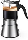 Moka Induction Stovetop Espresso Maker,Crystal Glass-top & Stainless Steel Espresso Moka Pot,Classic Italian coffee maker,240ml(6cup)