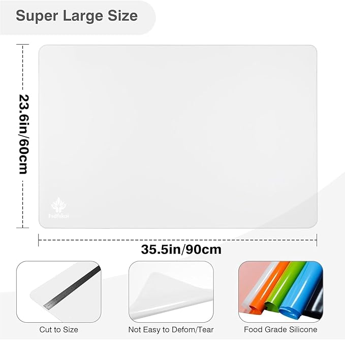 35.5" x 23.6" Extra Large Silicone Mat, Silicone Craft Mat for Placemat Baking Painting Clay Art and More (Translucent)