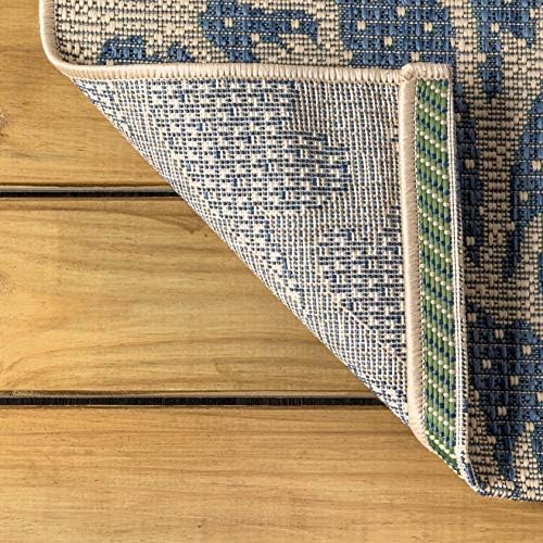 JONATHAN Y Floral Textured Weave Indoor Outdoor Square Area Rug 4X4 Navy/Green, Zinnia Modern for Backyard, Patio, Porch, Easy-Cleaning, High Traffic, Pet-Friendly, Non-Shedding (SMB110B-4SQ) - Image 6