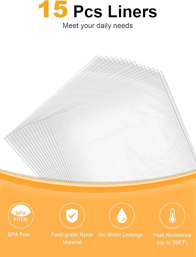 SMARTAKE Slow Cooker Liners, Extra Large Size 14"x 22" Disposable Cooking Bags, Fit 6QT to 10QT for Slow Cooker, Cooking Trays, Suitable for Oval & Round Pots, 15 Liners