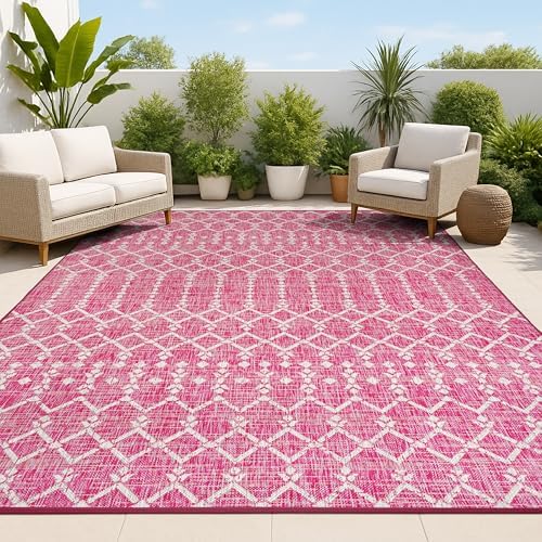 JONATHAN Y Moroccan Geometric Indoor Outdoor Area Rug 3X5 Fuchsia/Light Gray, Ourika Textured Weave for Backyard, Patio, Porch, Easy-Cleaning, High Traffic, Pet-Friendly, Non-Shedding (SMB108Q-3) by JONATHANY