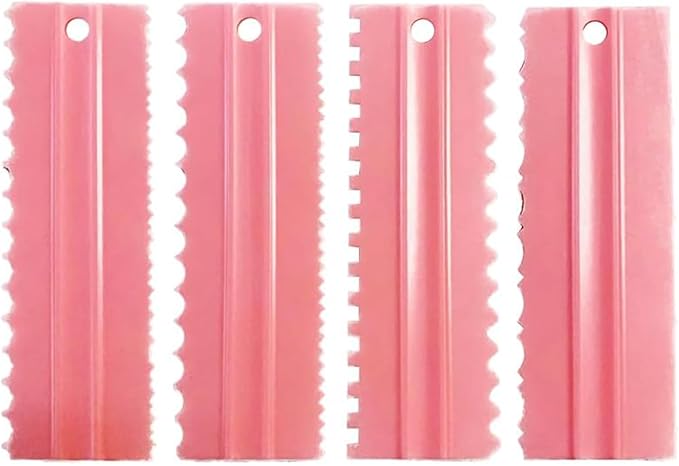 Cake Scrapers Set Pink Decorating Comb and Icing Smoother, Plastic Sawtooth Scraper Polisher Butter Mousse Cream Cake Edge DIY Tool -8 Design Textures (Pink)