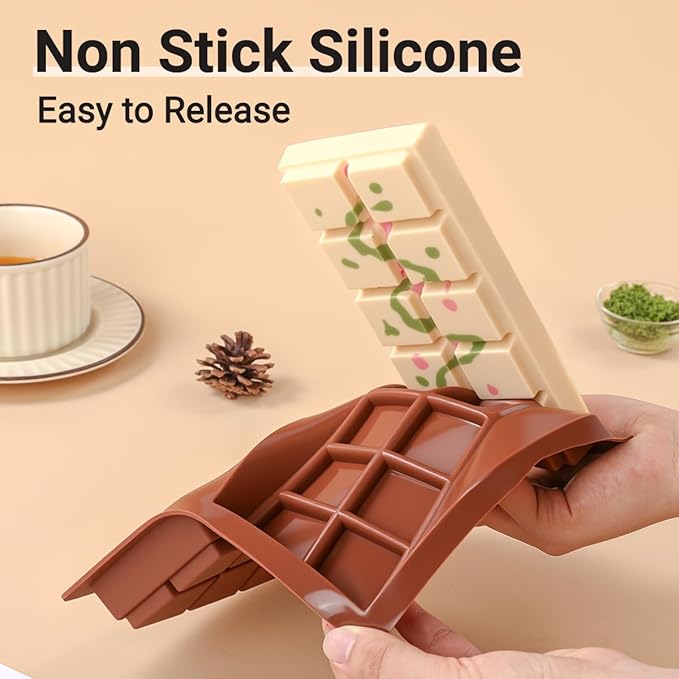 FUNBAKY Dubai Silicone Chocolate Bar Mold - 1-Inch Deep Cavities, Large Thick Candy Bar Mold, Ideal for Filling Pistachio Chocolate, Includes Scraper, 1 Pack