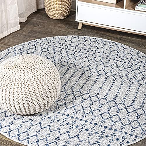 JONATHAN Y Moroccan Geometric Indoor Outdoor Round Area Rug 5 Ft Light Gray/Navy, Ourika Textured Weave for Backyard, Patio, Porch, Easy-Cleaning, High Traffic, Pet-Friendly, Non-Shedding SMB108A-5R by JONATHANY