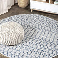 JONATHAN Y Moroccan Geometric Indoor Outdoor Round Area Rug 8 Ft Light Gray/Navy, Ourika Textured Weave for Backyard, Patio, Porch, Easy-Cleaning, High Traffic, Pet-Friendly, Non-Shedding SMB108A-8R by JONATHANY