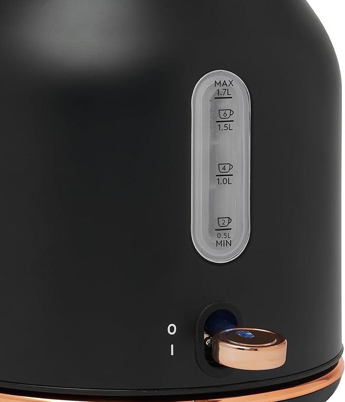 Haden Heritage 1.7 Liter Stainless Steel Electric Kettle, Hot Water Tea Kettle with 360-Degree Base and Auto Shutoff, Black & Copper