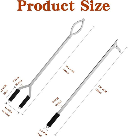 40" Stainless Steel Fire Log Tongs Firewood Grabber and Fire Poker Set,Large Fire Pit Tool Outdoor/Indoor Bonfire Campfire Backyard Deck Camping Log Grabber Safely Moves Firewood