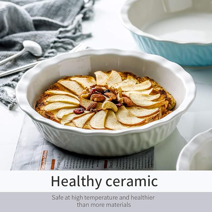 Ceramic Pie Pan, 10 Inches Pie Dish, Pie Plate for Dessert Kitchen, Round Baking Dish Pan for Dinner, Texture Series (White)