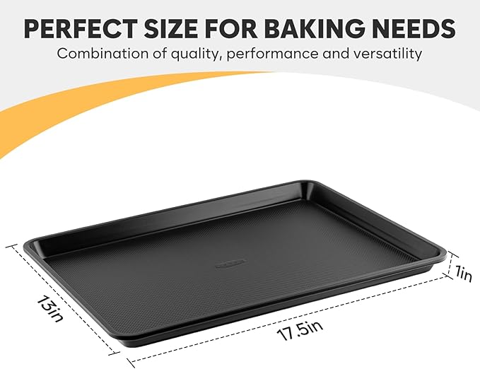 2 Pack Half Sheet Pan 17.5” x 13”, Cookie Sheets for Baking 0.8mm Thick Non Stick Baking Sheets for Oven Heavy Duty Baking Trays