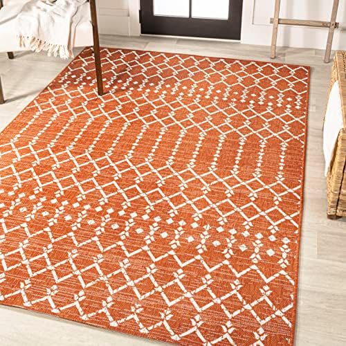 JONATHAN Y Moroccan Geometric Indoor Outdoor Area Rug 8X10 Orange/Cream, Ourika Textured Weave for Backyard, Patio, Porch, Easy-Cleaning, High Traffic, Pet-Friendly, Non-Shedding (SMB108P-8) - Image 4