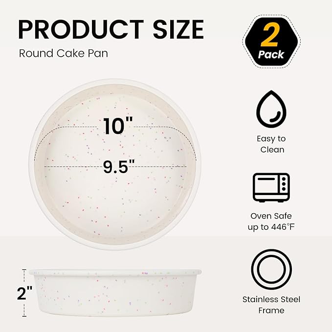 Vinino 10 Inch Silicone Round Cake Pan with Metal Reinforced Frame Set of 2, Nonstick Silicone Springform Pan for Baking Suitable for Making Layers, Cheese & Chocolate Cakes