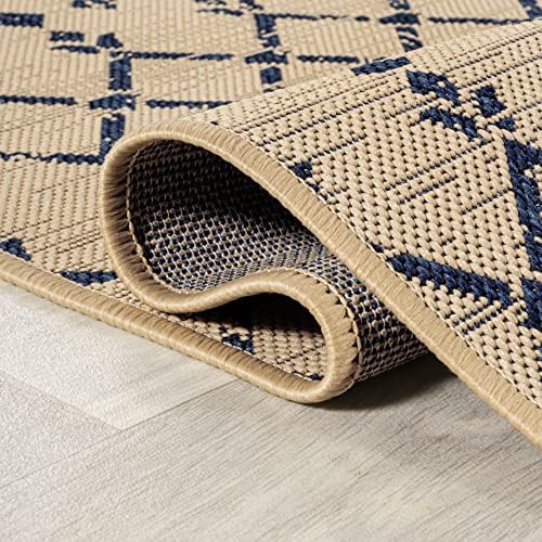 JONATHAN Y Moroccan Geometric Indoor Outdoor Runner Rug 2X10 Beige/Navy, Ourika Textured Weave for Backyard, Patio, Porch, Easy-Cleaning, High Traffic, Pet-Friendly, Non-Shedding (SMB108H-210) - Image 5