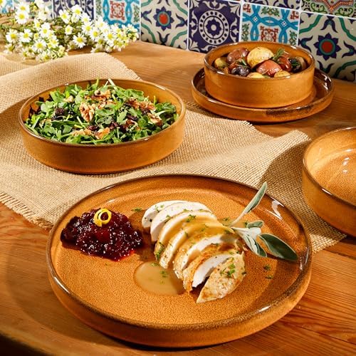 Bloomhouse - Two Time Oprah's Favorite Things Winner - Santorini Mist Double Bowl Terracotta Reactive Glaze Plates and Bowls Dinnerware Set - Amber, Service for Four (16pcs) - Image 2