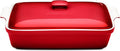 Stoneware Casserole Dish Bakeware Set with Lid, Covered Rectangular Dinnerware, Extra Large 4.23 Quart, 13 by 9 Inch, Deep Red