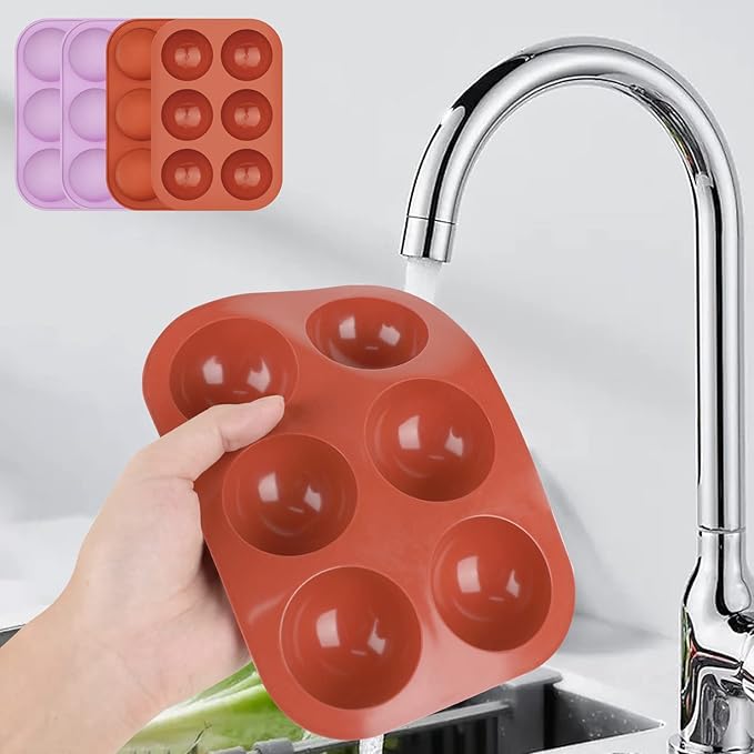 4Pack 6-Cavity Semi Sphere Silicone Mold, Baking Mold for Making Hot Chocolate Bomb, Cake, Jelly, Dome Mousse ((2Pcs Purple + 2Pcs Red))