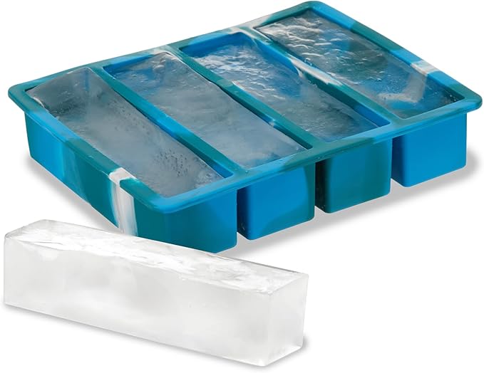 Host Ice Cube Tray, Makes Four 5-Inch Long Cubes, Durable Silicone Trays with Easy Release Design, Perfect for Water Bottles and Highball Glasses, Home Bar Accessories, Set of 1, Blue Marble