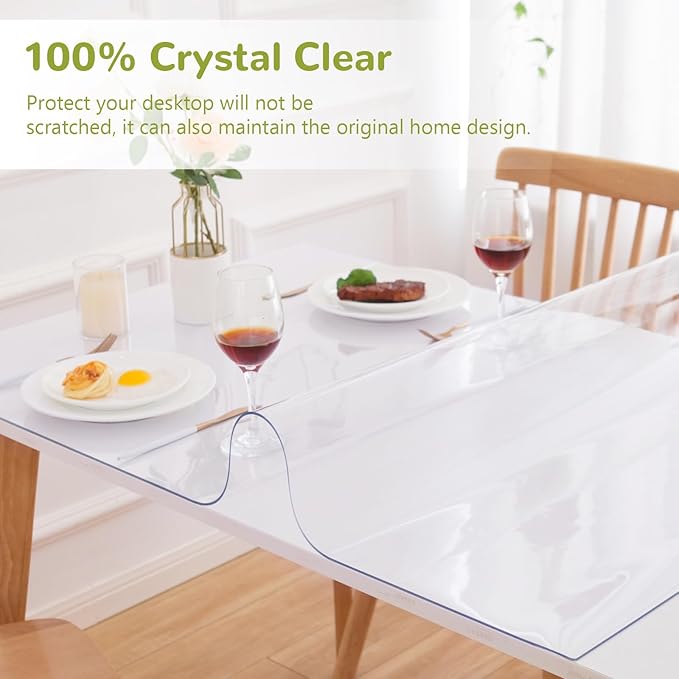 35 x 60 Inch Clear Table Cover Protector, Clear Table Protector for Dining Room Table, 1.5mm Plastic Table Cover, Waterproof Table Pad for Kitchen, Office