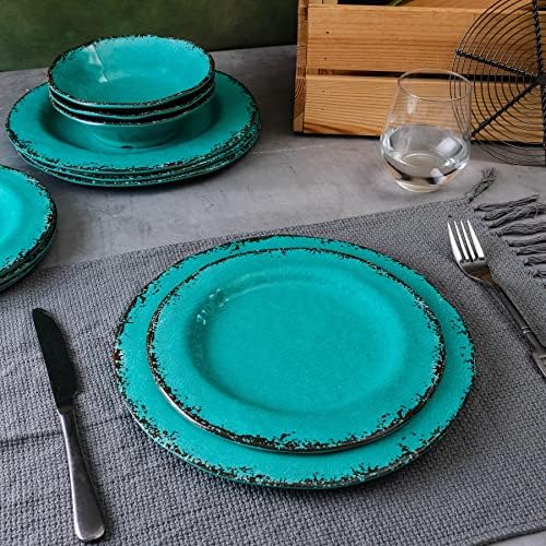 LEHAHA 12 Piece Vintage Melamine Dinnerware Sets, Farmhouse Plates and Bowl - Image 3