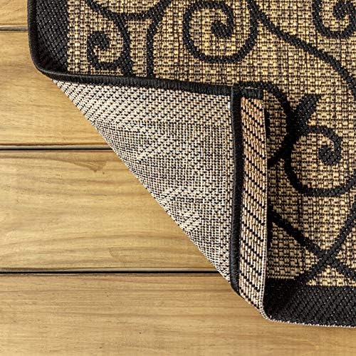 JONATHAN Y Vintage Filigree Indoor Outdoor Square Area Rug 4X4 Black/Khaki, Madrid Textured Weave for Backyard, Patio, Porch, Easy-Cleaning, High Traffic, Pet-Friendly, Non-Shedding (SMB107A-4SQ) - Image 6