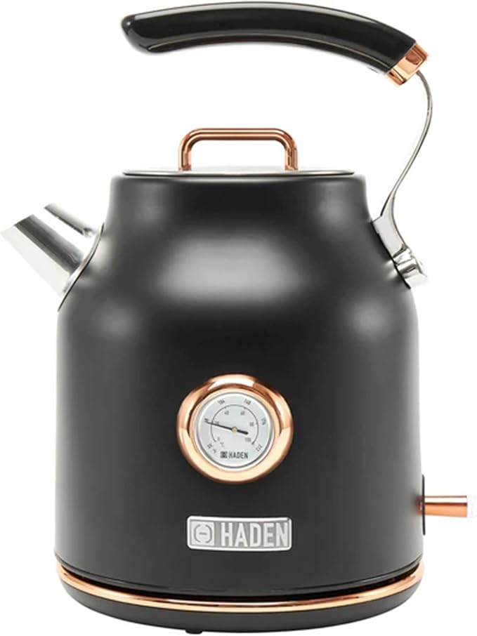 Haden Dorset 1.7 Liter Stainless Steel Electric Kettle, Hot Water Kettle with 360-Degree Base and Auto Shutoff, Black & Copper