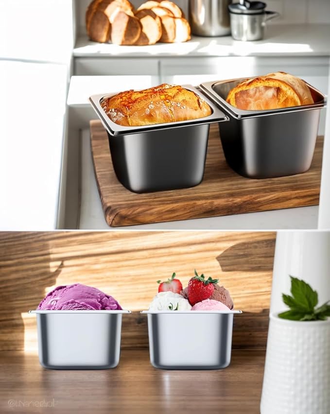 5 Pack Stainless Steel Hotel Pans，1/6 Size，6"" Deep Steam Table Pan，Commercial Food Storage Containers Stackable Metal Steamer Pan for Hotel Restaurant Buffet Party (1/6 Size x 6" Deep)