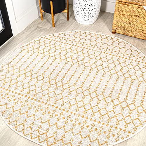 JONATHAN Y Moroccan Geometric Indoor Outdoor Round Area Rug 5 Ft Cream/Yellow, Ourika Textured Weave for Backyard, Patio, Porch, Easy-Cleaning, High Traffic, Pet-Friendly, Non-Shedding (SMB108J-5R) by JONATHANY