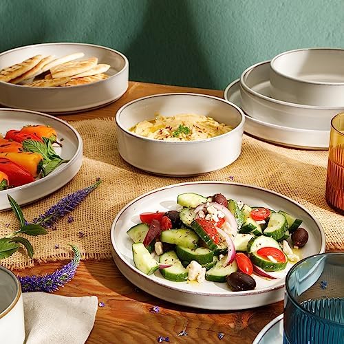 Bloomhouse - Two Time Oprah's Favorite Things Winner - Santorini Mist Double Bowl Terracotta Reactive Glaze Plates and Bowls Dinnerware Set - Moonstone White, Service for Four (16pcs) - Image 2