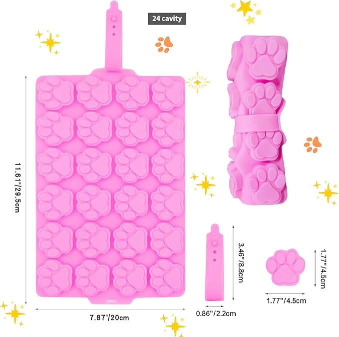 2 PCS Silicone Molds,Dog Treat Molds for Baking,Non-Stick Gummy Molds,Silicone Dog Paw Molds for Chocolate, Candy,Pudding, Jelly,Ice Cube,Biscuits,Puppy Dog Treats Mold