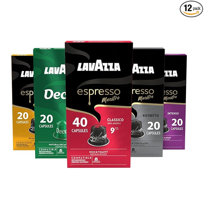 Lavazza Espresso Coffee Variety Pack Capsules Compatible with Nespresso Original Machines (Count of 120)