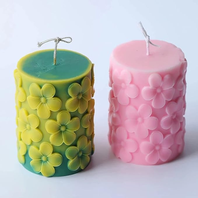 Embossed Butterfly Frangipani Cylinder Candle Molds, Pillar Candle Mold Epoxy Resin Casting Silicone Mould for Making Candle Soap Plaster Clay Mold (Frangipani)