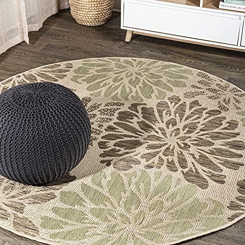 JONATHAN Y Floral Textured Weave Indoor Outdoor Round Area Rug 6 Ft Sage/Brown, Zinnia Modern for Backyard, Patio, Porch, Easy-Cleaning, High Traffic, Pet-Friendly, Non-Shedding (SMB110A-6R) by JONATHANY