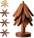 Natural Wood Tree Trivet Set, 𝐍atural Tree Trivet Set - 4 Wooden Trivets,4 Wooden 𝐓rivets & 1 Stand Like a Christmas Trees,for Hot Dish,Pot,Bowl,Teapot,Hot Pot Sets (Walnut Finish 3 Trivets,3set)