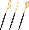 I00000 60 Pack Gold Silverware Set with Black Handle,Heavy Duty Black Plastic Cutlery Include 20 Forks 20 Knives 20 Spoons, Plastic Utensils Set for Party