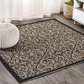 JONATHAN Y Vintage Filigree Indoor Outdoor Square Area Rug 8X8 Black/Khaki, Madrid Textured Weave for Backyard, Patio, Porch, Easy-Cleaning, High Traffic, Pet-Friendly, Non-Shedding (SMB107A-8SQ) by JONATHANY