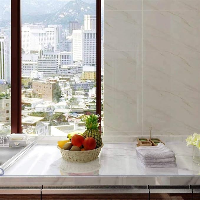 NECAUX 17 x 63 Inch Clear Table Protector, 1.5mm Thick Plastic Desk Pad Mat of Desk Vinyl Like Plexiglass Sheet for Coffee Table Craft Table Folding Dining Table Dresser Vanity Makeup Room Decor